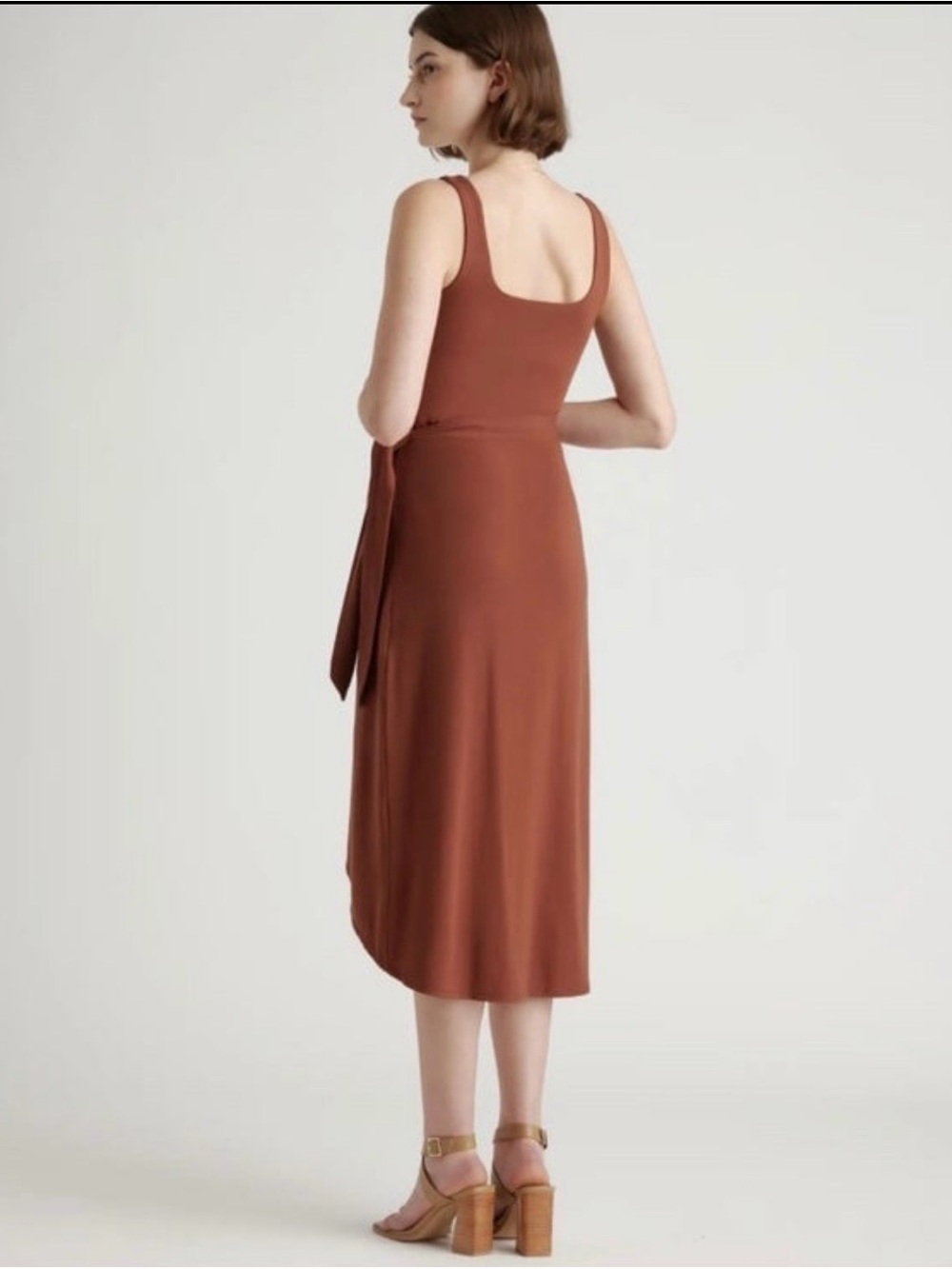 Quince Brown Wrap High-Low Midi Dress - Picture 2 of 7